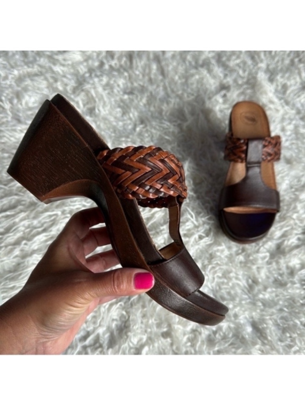 Nurture Joplin Brown Leather Platform Heeled Sandals/Shoes Sz 8 Woven Strap